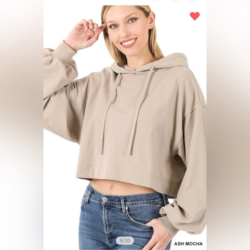 ASH MOCHA FRENCH TERRY DROP SHOULDER CROPPED HOODIE